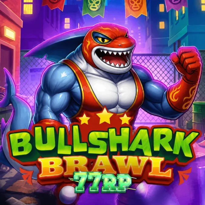 Tampilan visual slot Bullshark Brawl dengan karakter hiu petarung